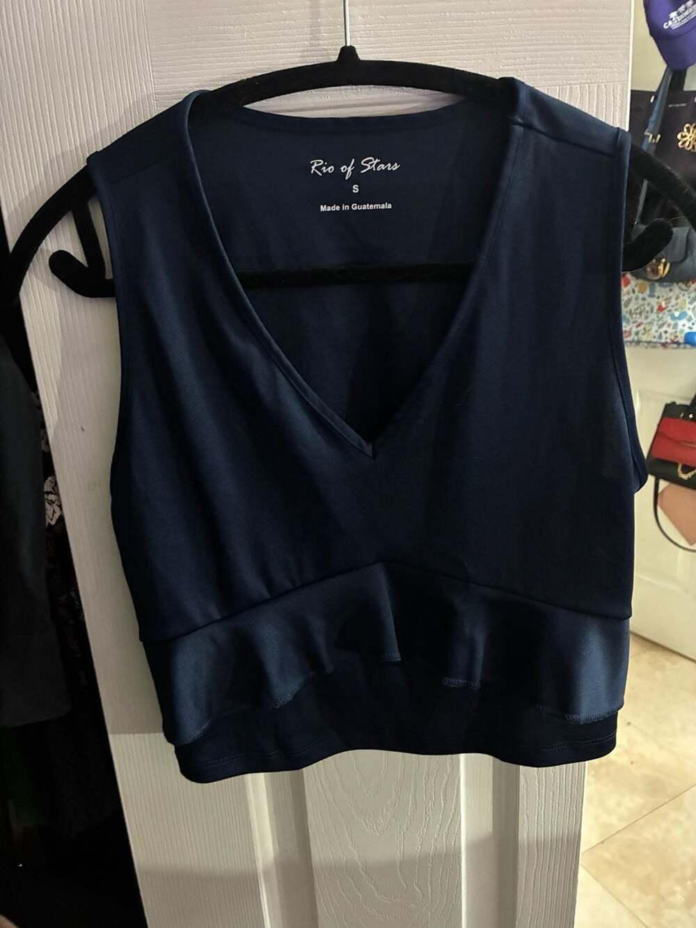 Rio of Stars Women's Navy Peplum V-Neck Sleeveless Tank Top